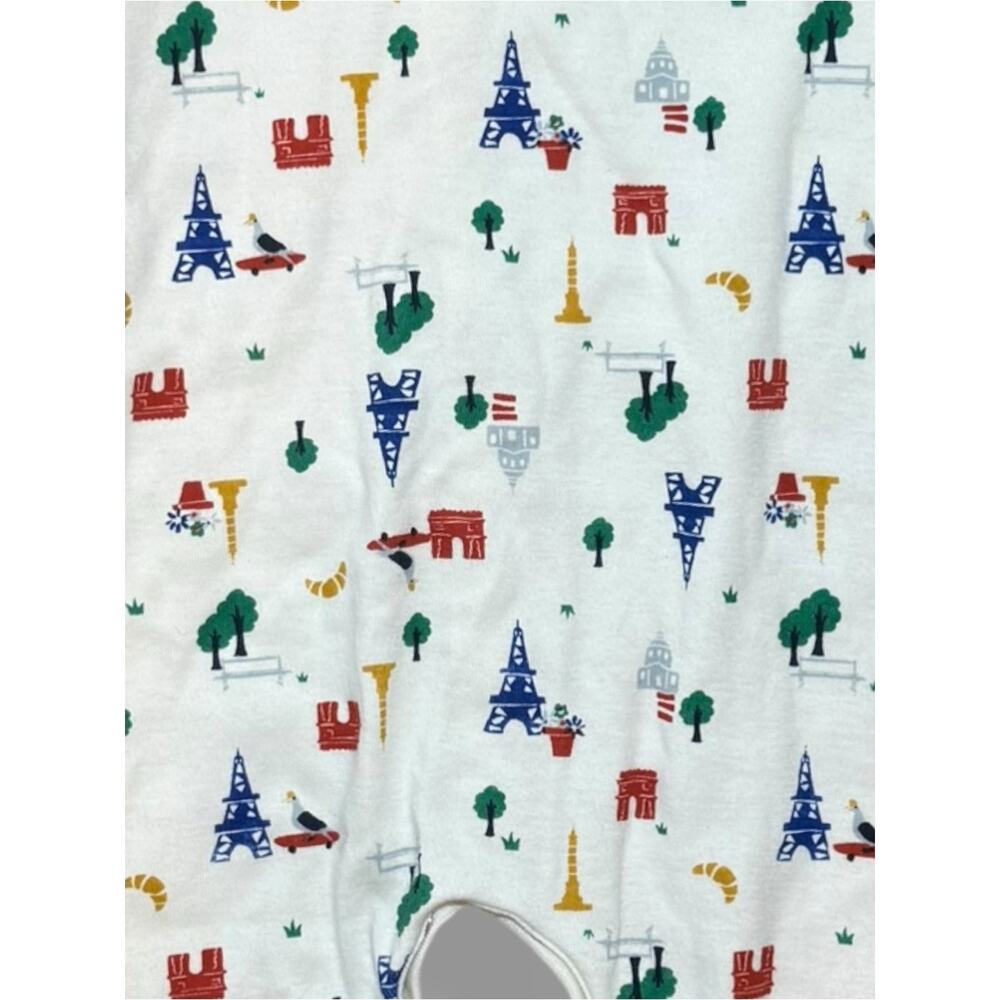 Le Petit Bateau White Multi Baby Front Snap Parisian Print Footie 18 month - Picture 3 of 5